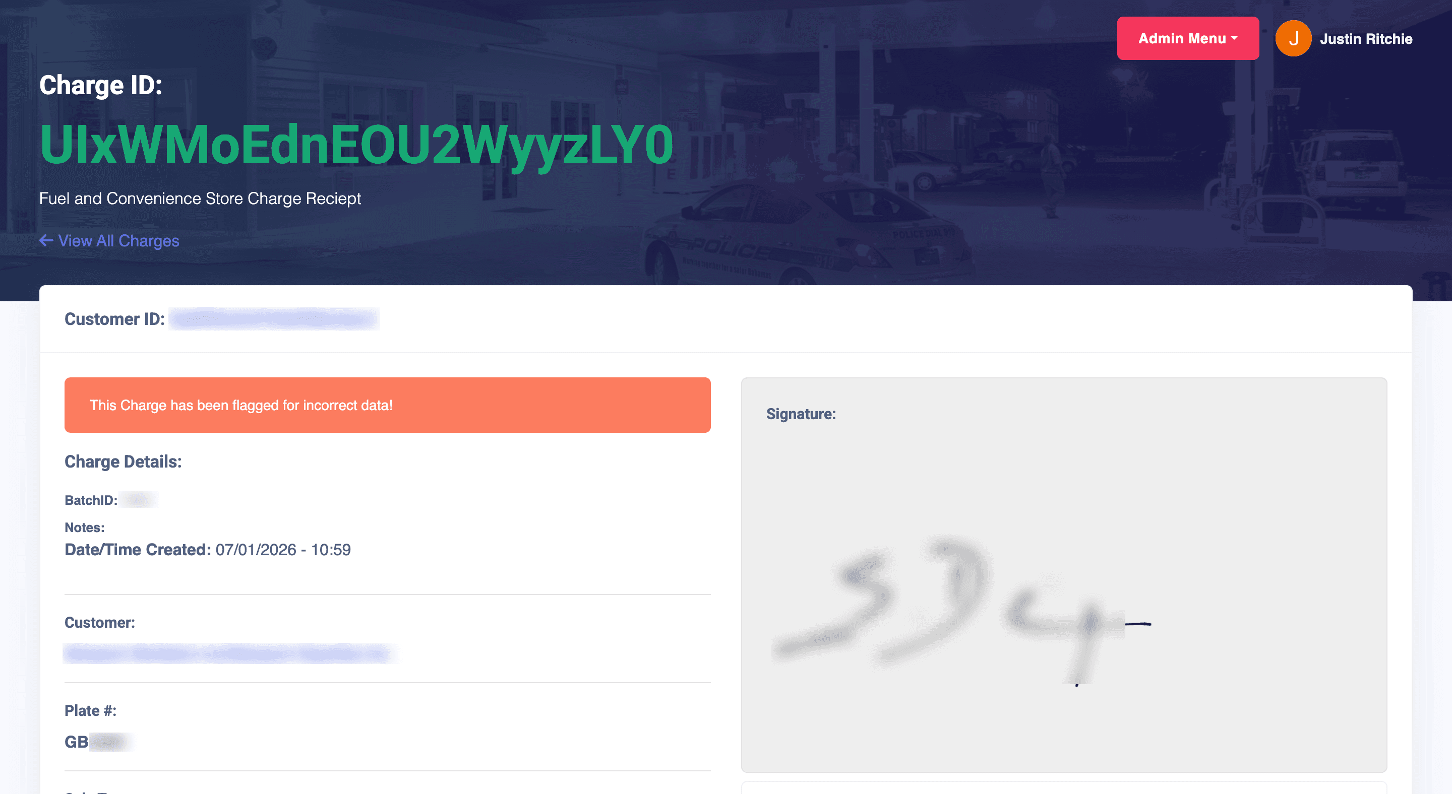 RipTide charge detail interface